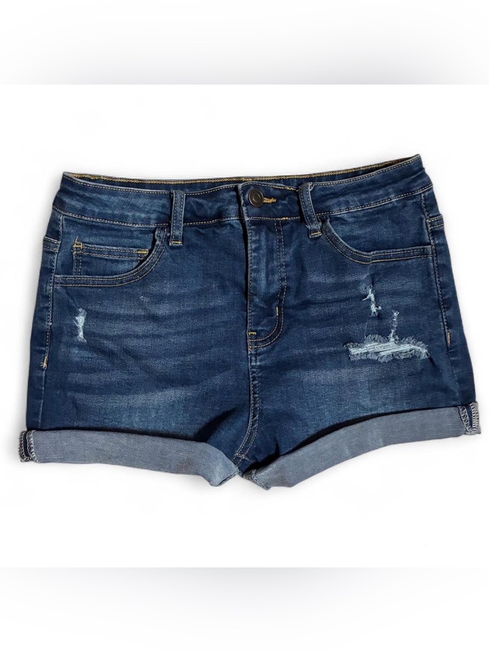SHEIN Dark Blue Rolled Cuff Denim Shorts